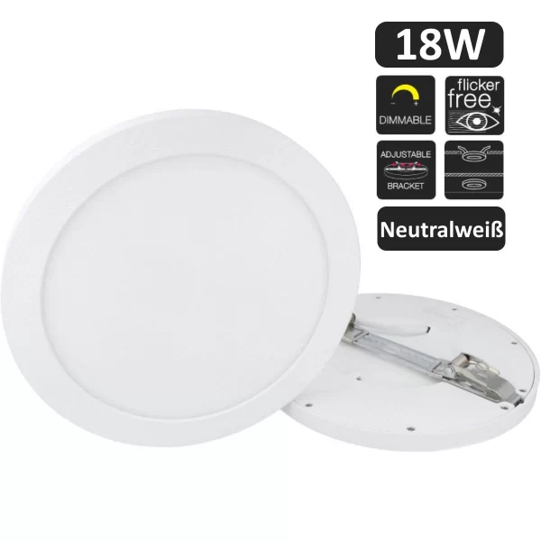 Led-line 18W LED Panel Aura Easy Fix Dimmbar IP20 Einbau Strahler Aufputz Spot Einbauleuchte Warmweiß 2700K Deckenleuchte Rund Ohne Rahmen 6