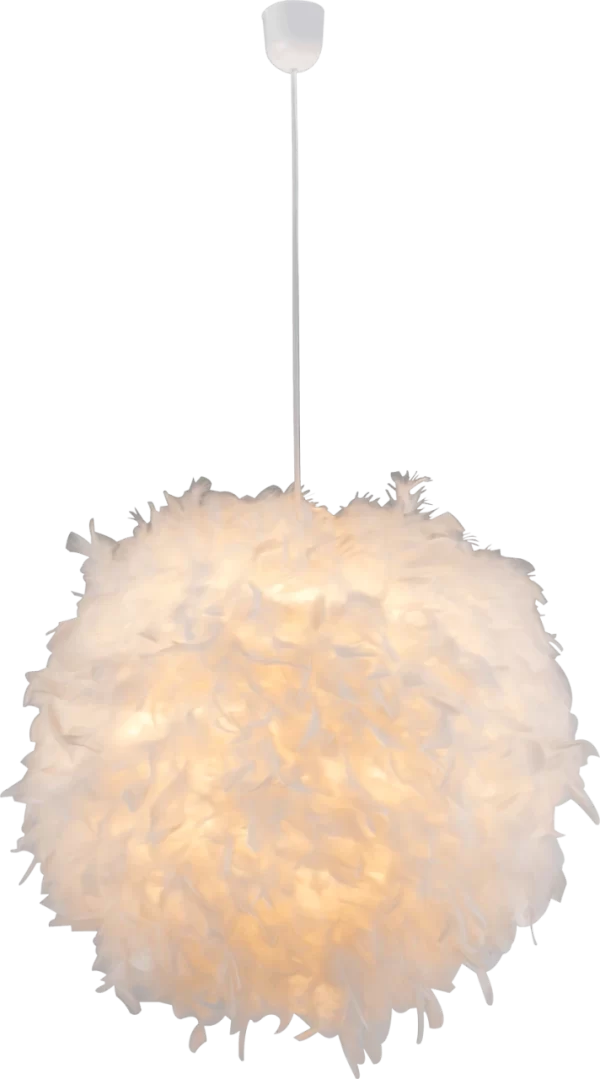 Globo Lighting KATUNGA Hängeleuchte Kunststoff Weiß, Textil Weiß, Schirm Mit Weißen Federn, Inkl. Aufhängung, D:600, H:1300, Exkl. 1xE27 40W 230V 1