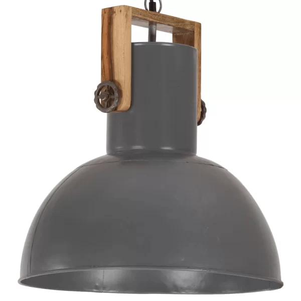 VidaXL Hängelampe Industriestil 25 W Grau Rund Mangoholz 42 Cm E27 3