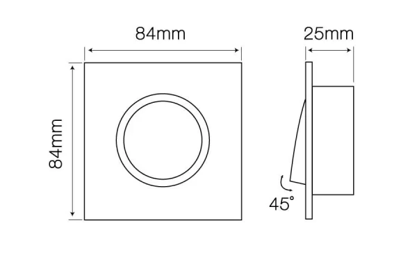 Led-line GU10 Einbaustrahler Einbaurahmen Eckig Ø75mm Bohrloch Schwenkbar 45° Aluminium Patin 7