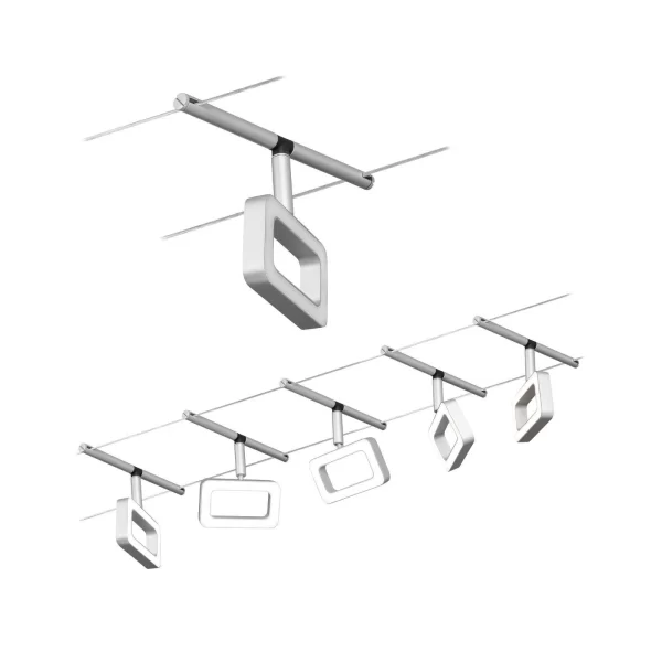 Paulmann CorDuo LED Seilsystem Frame Basisset 5x280lm 5×4,8W 3000K 230/12V Weiß Matt#Chrom 94483 3