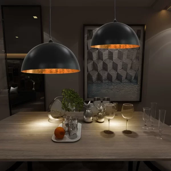 VidaXL Deckenleuchten 2 Stk. Schwarz Und Gold Halbkugelförmig 40cm E27 4