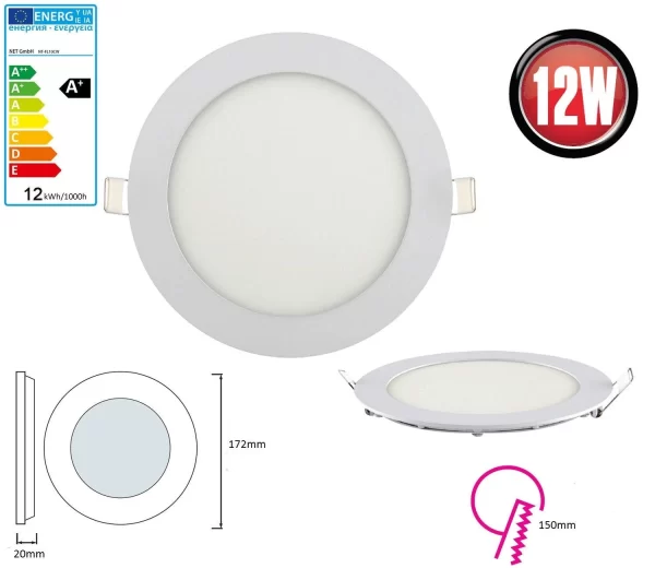 Braytron 5x 12W LED Panel Einbaustrahler Spot Einbauleuchte Neutralweiß 4200K 910 Lumen Deckenleuchte Rund 1
