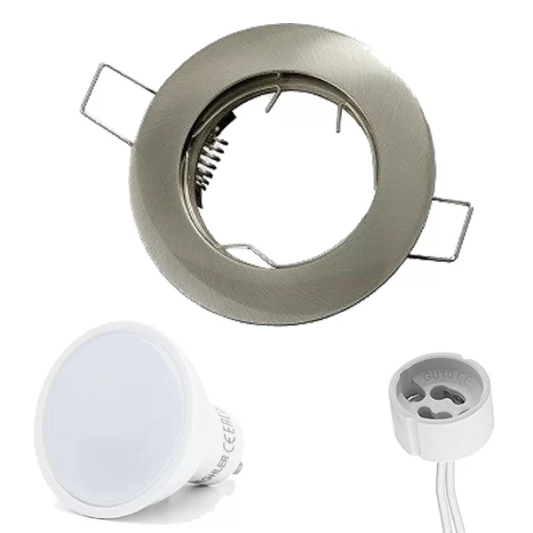 Led-line Einbaustrahler GU10 Einbaurahmen Ø65mm Bohrloch Alu Mit GU10 5W Neutralweiß 350 Lm LED Satin Rund 1