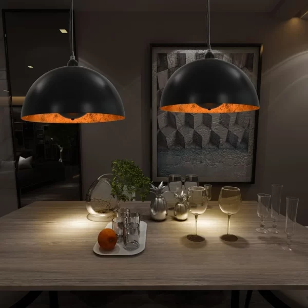 VidaXL Deckenleuchten 2 Stk. Schwarz Und Gold Halbkugelförmig 40cm E27 1