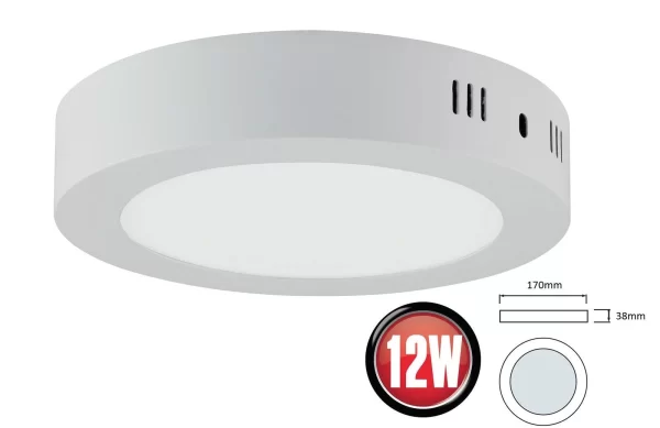 Braytron 12W LED Deckenleuchte Kaltweiß 910 Lumen Ø170mm Aufputz Lampe Rund Decke Beleuchtung Inkl. Trafo 1