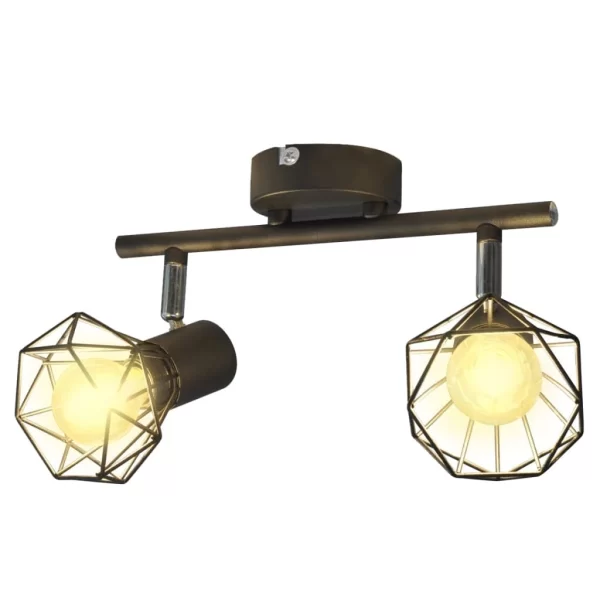 VIDAXL Deckenstrahler Industrie-Stil Drahtgestell + 2 LED-Glühlampen Schwarz 1