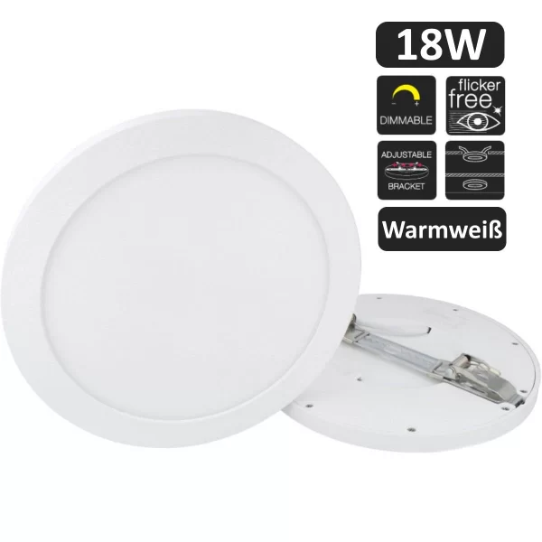 Led-line 18W LED Panel Aura Easy Fix Dimmbar IP20 Einbau Strahler Aufputz Spot Einbauleuchte Warmweiß 2700K Deckenleuchte Rund Ohne Rahmen 1