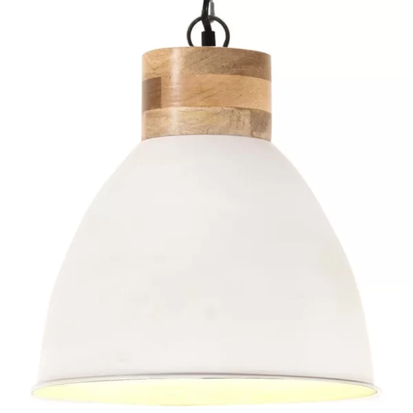 VidaXL Hängelampe Industrie-Stil Weiß Eisen & Massivholz 46 Cm E27 1