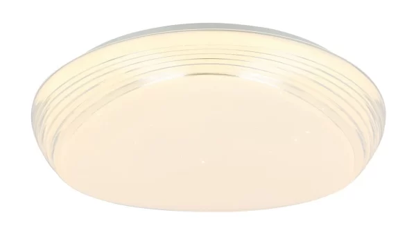 Globo Lighting LUCAS Deckenleuchte Metall Weiß, Acryl Opal, Sparkle Dekor, D:400, H:100, Inkl. 1xLED 24W 230V, 2400lm Source, 1790lm Output, 3000K 1